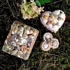 Set 3 Vintage Seashell Jewelry Boxes Trinket Retro